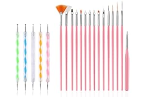 FULINJOY 20PCS Nail Art Design Tools, 15PCS Painting Brushes Set with 5PCS Dotting Pens