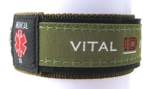 Vital ID Medical ID Wrist Band - Adult (Olive Green)