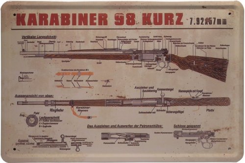131 Metal Wall Plaque with Karabiner 98 Kurz Design 20 x 30 cm