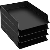 Wenqik 4 Pcs Stackable Paper Trays Rectangular Plastic Desk Holder Desktop Document File Organizer Storage Letter for Office Classroom (Black)