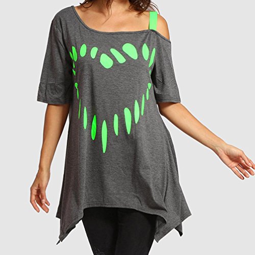 Nadition Plus Size Women t-Shirt Short Sleeve, Heart Printed Casual Shirt Tops Blouse (L, Gray) - Thumbnail 2