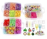 NEFUTRY Loom Kit-4500 Rubber Loom Bands Bracelet Making Kit, 15 Colors, 4 Packs S-Clips, 50 Colorful beads, 6 Silicon Charms