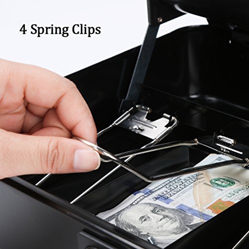 Decaller Large Cantilever Money Box, Metal Frosted Cash Box with Combination Lock - 5 Compartments & 4 Spring-Loaded Clips for Bills, 11 4/5" x 9 2/5" x 3 1/2", QH30013L