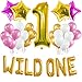 WILD ONE BIRTHDAY DECORATION KIT, Pink and White Balloons Set Perfect for 1st Bday Party Supplies Girl with One FREE Number 1 Cake Topper