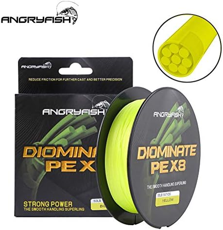 Rabusion ANGRYFISH Diominate PE X8 Fishing Line 500M/547YDS 8 Strands Braided Fishing Line Multifilament Line Yellow 0.28mm-40LB