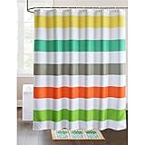 LanMeng Fabric Shower Curtain Colorful Rainbow Cross Stripe, Mildew Resistant Waterproof / Water-Repellent and Antibacterial, White Yellow Turquoise Grey Red Green (72-by-72 inches, 13) by LanMeng
