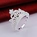 925 Sterling Silver Princess Crown Ring with Cubic Zirconia Inlaid Fashion Jewelry Engagement Wedding Ring for Women
