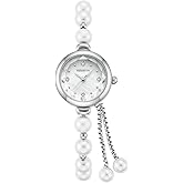 Reginald Elegant Pearl Silver Watch for Womens Dress Fashion Round Small dial Women Analog Quartz Women Bracelet Pearl Watch