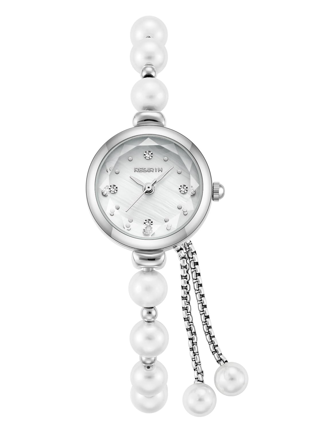 Photo 1 of Elegant Pearl Silver Watch for Womens Dress Fashion Round Small dial Women Analog Quartz Women Bracelet Pearl Watch (Silver)