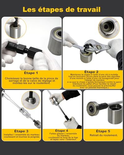 XSTARYE Upgrade Bicycle Inner Bearing Puller with Sliding Hammer & Two Jaw Puller Blind Hole Puller Bearing with 8 Expansion Clamp (8-32mm)