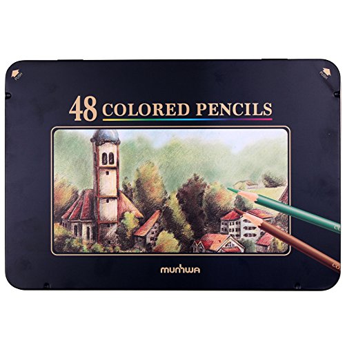 MUNHWA 48 Colors Pencils Set Tin Case Fine Drawing for Writing Sketching
