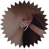 Vacaonio Boho Hollow Heart Earrings Silver Heart Stud Earrings Heart Wire Earrings Love Heart Open Earrings Minimalist Heart Earrings Jewelry for Women