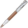 X2 Depot Brass/Bamboo Bullet Shaped Ballpoint Pen with Rifle Design Clip, Satin Chrome