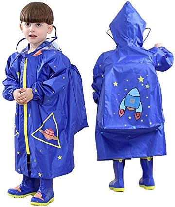 YOUDirect Kids Raincoat - Cartoon Waterproof Hooded Rain Jacket Children's Poncho Teens Rainwear with School Bag Cover