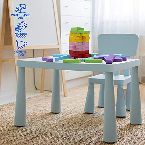 Wooden Stacking Board Games for Kids Adult and Families, Gentle Monster Wooden Blocks Toys for Toddlers, Colored Building Blocks - 54 Pieces in 6 Colors with 2 Dices