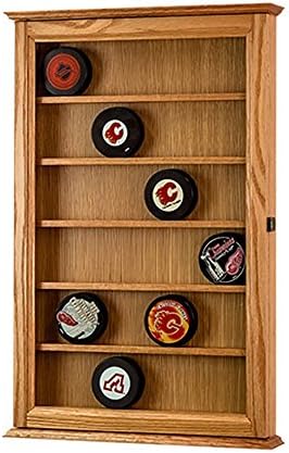 Hockey Puck Display Case-Wall Hanging Cabinet-Oak *Made in the USA*