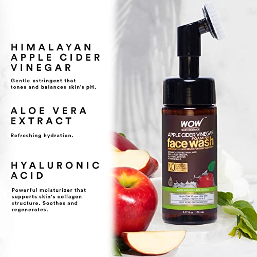 WOW Skin Science Apple Cider Vinegar Foam Exfoliating Face Wash & Brush