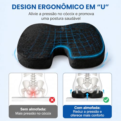 Gavzrt Almofada Ortopédica para Cóccix em Espuma Viscoelástica - Assento Ergonômico Formato U para Cadeira de Escritório e Carro, Almofada Coccix