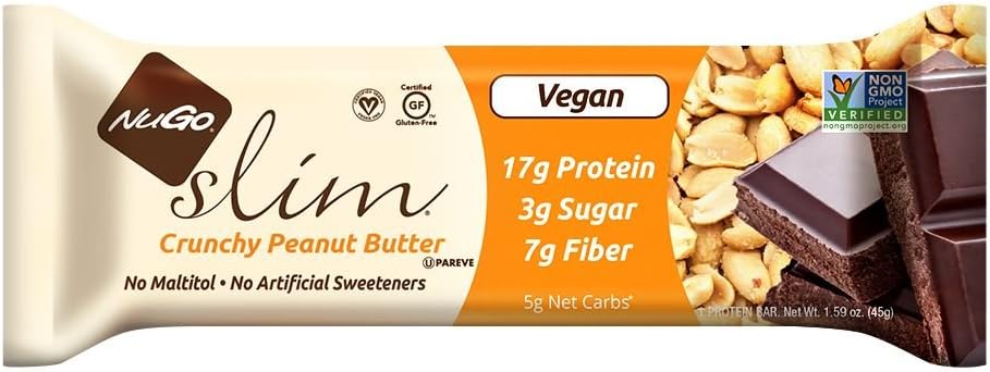 NuGo Nutrition Slim Protein Bars Vegan and Gluten Free Crunchy Peanut Butter 45g - 12 Bars
