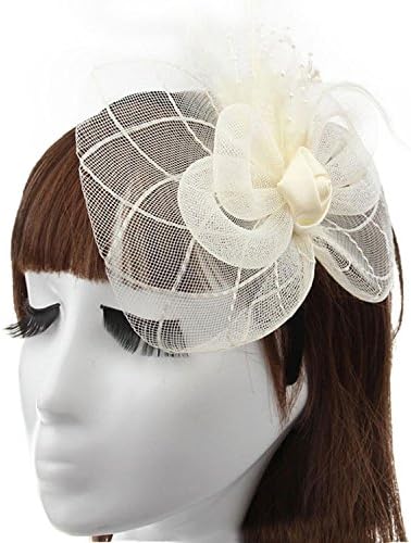 Fascinator Headband Hair Hoop Pillbox Hat Headdress Party Wedding Headwear (Beige)