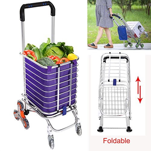 (US Stock)Pesters Portable Foldable Shopping Cart, Collapsible Shopping Cart 3-Wheel Stair Climbing Folding Cart with Removable Waterproof Canvas Bag - Thumbnail 7