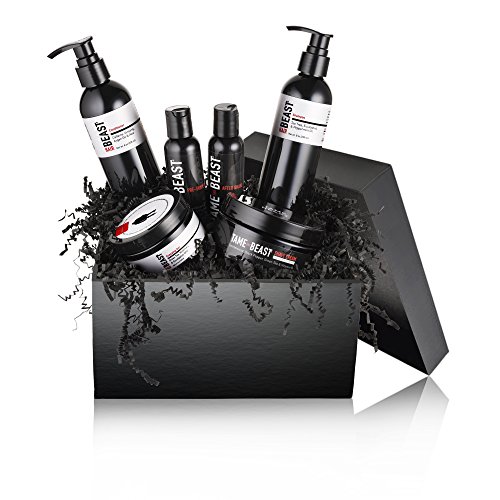 Mens Shave Kit Gift Set - Deluxe Grooming & Shaving Kit Gifts for Men Beast Box - Sandalwood Pre-Shave Oil, Shave Cream, Aftershave, Shampoo, Conditioner, Hair Gel, Moisturizer by Tame the Beast