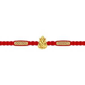 Lord Ganesha Rakhi for Brother, Handmade Designer Rakhi with Gold Plated Ganpati Charm, Red Thread & Bead Bracelet, Raksha Ba