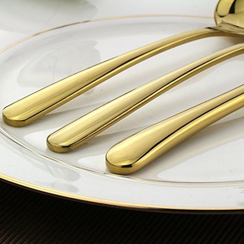 Flatware Silverware Set, Gold 20-Pieces Stainless Steel Cutlery Tableware Eating Utensil Set for Home Kitchen or Restaurant by DEALIGHT, Service for 4 - Thumbnail 4
