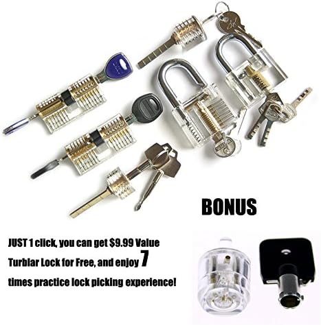 Transparent Lock Set, 7Pcs. Practice Cutaway Crystal Pin Tumbler Keyed Padlock, Perfect Practice Lock for Locksmith Beginner and Professional