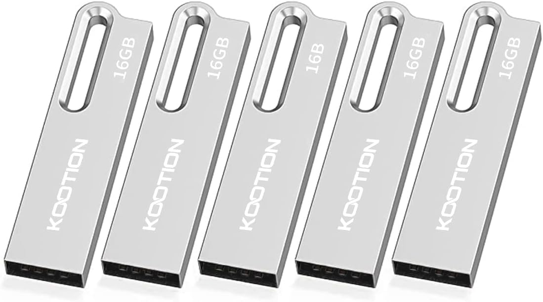 KOOTION 5 Pack 16 GB USB 3.0 Sticks Flash Drive Metal Thumb Drive with Keychain 16 GB Waterproof Jump Drive Memory Sticks for Computer/Laptop Storage Backup(5 Pack 16 GB 3.0, Silver) — image 1