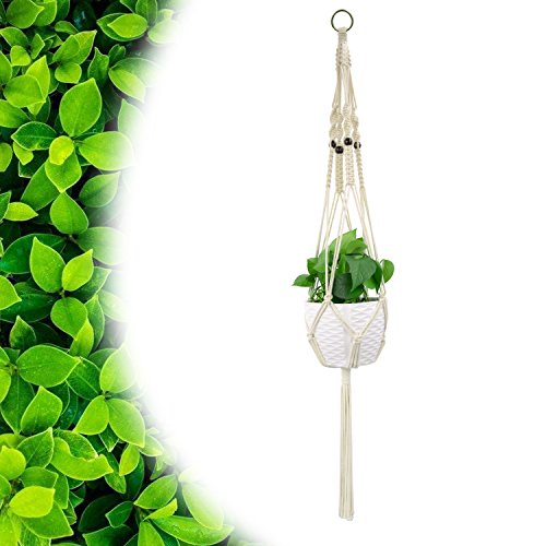 Wehome Macrame Plant Hanger, Handmade Cotton Rope Indoor Outdoor Hanging Planter Basket Holder for Round & Square Pots (4 Legs, 41 Inch)