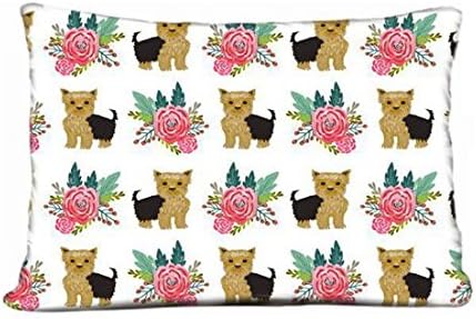 Pillow Case Only Yorkie Flowers Florals, Yorkshire Terrier, Yorkies, Cute Yorkie Fabric Pillow Case 20X12"