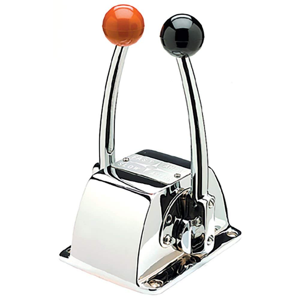 Seachoice Twin Lever Control, Chrome-Plated Brass, Red and Black Knobs, 8-5/16 In. Tall