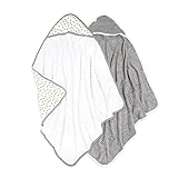 Burt's Bees Baby - Hooded Towels, Absorbent Knit Terry, Super Soft Single Ply, 100% Organic Cotton (Honey Bee/Grey, 2-Pack)