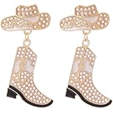 Colorful Rhinestone Western Boots Dangle Drop Earrings for Women Boho Cowgirl Cowboy Enamel Hat Boot Earrings Country Concert Party Outfits Jewelry Gift