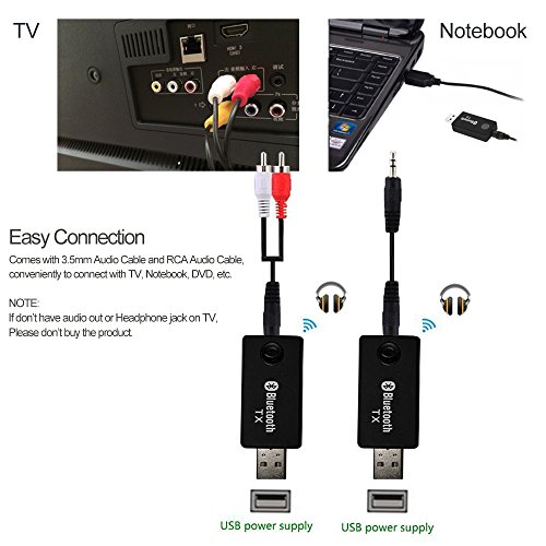 Hulorry Bluetooth transmitte Portable Stereo Audio 3.5mm Wireless Bluetooth Transmitter Audio Adapter for TV DVD PC CD Player MP3/MP4