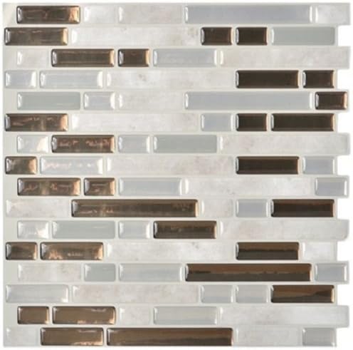 Smart Tile SM1065-6 Mosaik Self Adhesive High-Gloss Mosaic (Bundle of 6), Gray & Brown