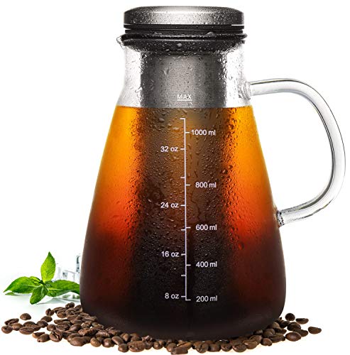 Veken Cold Brew Iced Coffee Maker & Iced Tea Maker-1.0L/34oz Glass Carafe with Removable Double Mesh Stainless Steel Filter, 1.0L Veken Cold Brew Iced Coffee Maker & Iced Tea Maker-1.0L/34oz Glass Carafe with Removable Double Mesh Stainless Steel Filter, 1.0L