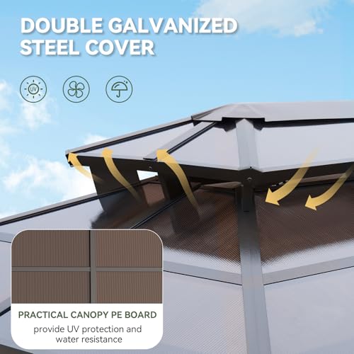 Aoxun 8x5 Hardtop Grill Gazebo with Dual Polycarbonate Roof and Shelving image 22