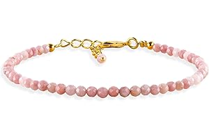 Natural Pink Opal Gemstone Micro Beads Dainty Bracelet Jewelry for Women, October Birthstone, Energy Healing Crystals, 14k Go