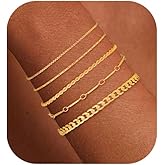 Gold Bracelet Stack For Women,Dainty 14k Gold Plated Stackable bracelets set cut Gold Bracelet for women Non Tarnish Adjustable Chunky Bracelet Cuban Link Chain Tarnish Free Gold Jewelry