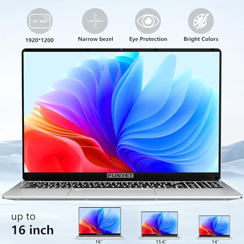 FUNYET Laptop Computer, Gaming Laptops 2025 Windows 11 Pro, 16 Inch Lap Top PC, 16GB RAM 1TB SSD, Intel 12th Gen N100 Processor(up to 3.4GHz), Backlit Keyboard, Fingerprint Unlock, FHD 1920 * 1200