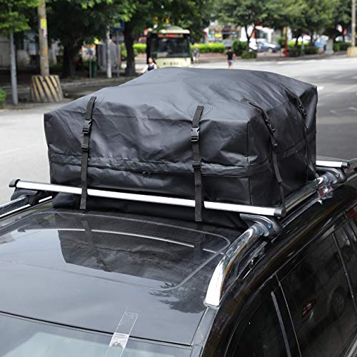 AUXMART Rooftop Cargo Bag, Car Top Carriers for Vehicles with Racks (15 Cubit Feet) - Made from Waterproof Industrial-Grade Heavy-Duty 500D PVC Tarpaulin