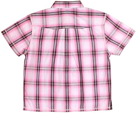 LBS Children Juvenile Colorful-grid Style Cotton Short Sleeve Dress Shirts (12, Pink)