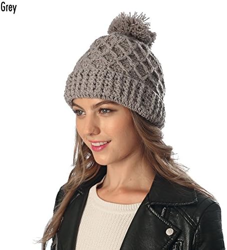 Cimonetta Knitted Pom Pom Hat with Buttons (GREY)