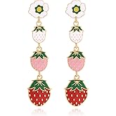 Strawberry Earrings for Women Sweet Colorful Strawberrys Flower Drop Dangle Earrings Cute Fruit Earrings for Strawberry Festival Day Party Jewelry