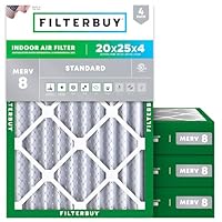 Filterbuy 20x25x4 Air Filter MERV 8 Essential Dust & Allergy Defense (4-Pack), Electrostatic Pleated HVAC AC Furnace Filters Replacement, Made in USA (Actual Size: 19.50 x 24.50 x 3.63)