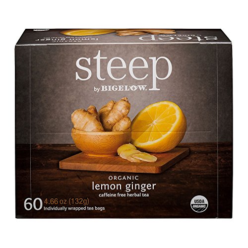 Steep by Bigelow organic lemon ginger caffeine free herbal tea 60 count (4.66 ounces, 132 grams)