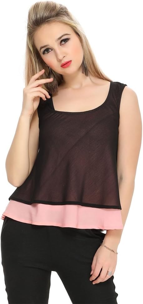 GROB MARCHE Western Layered Back Open Georgette Black Sleeveless Top for Women