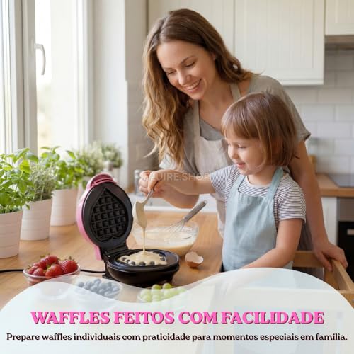 Máquina de Waffle e Donuts 110V 3 em 1 Mini - Waffleira Elétrica Compacta com Placas Removíveis com Formato Coração Laváveis em Lava-Louças, para Waffle, Donuts, para Café da Manhã Lanches, Sobremesas
